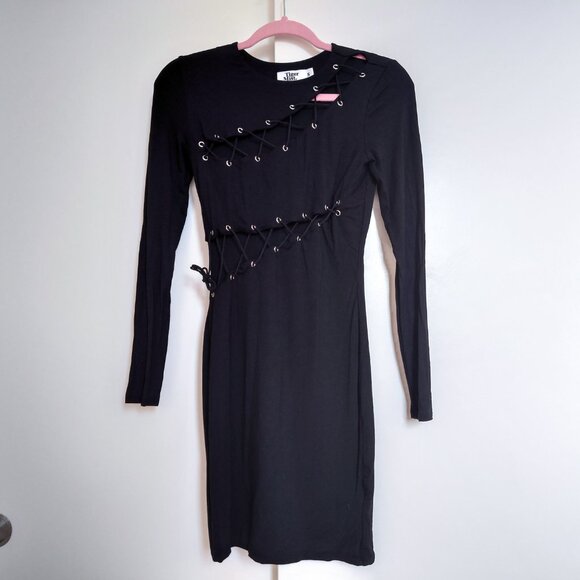 Tiger Mist Black Emsie Lace Up Detail Bodycon Dress in S - Picture 4 of 10